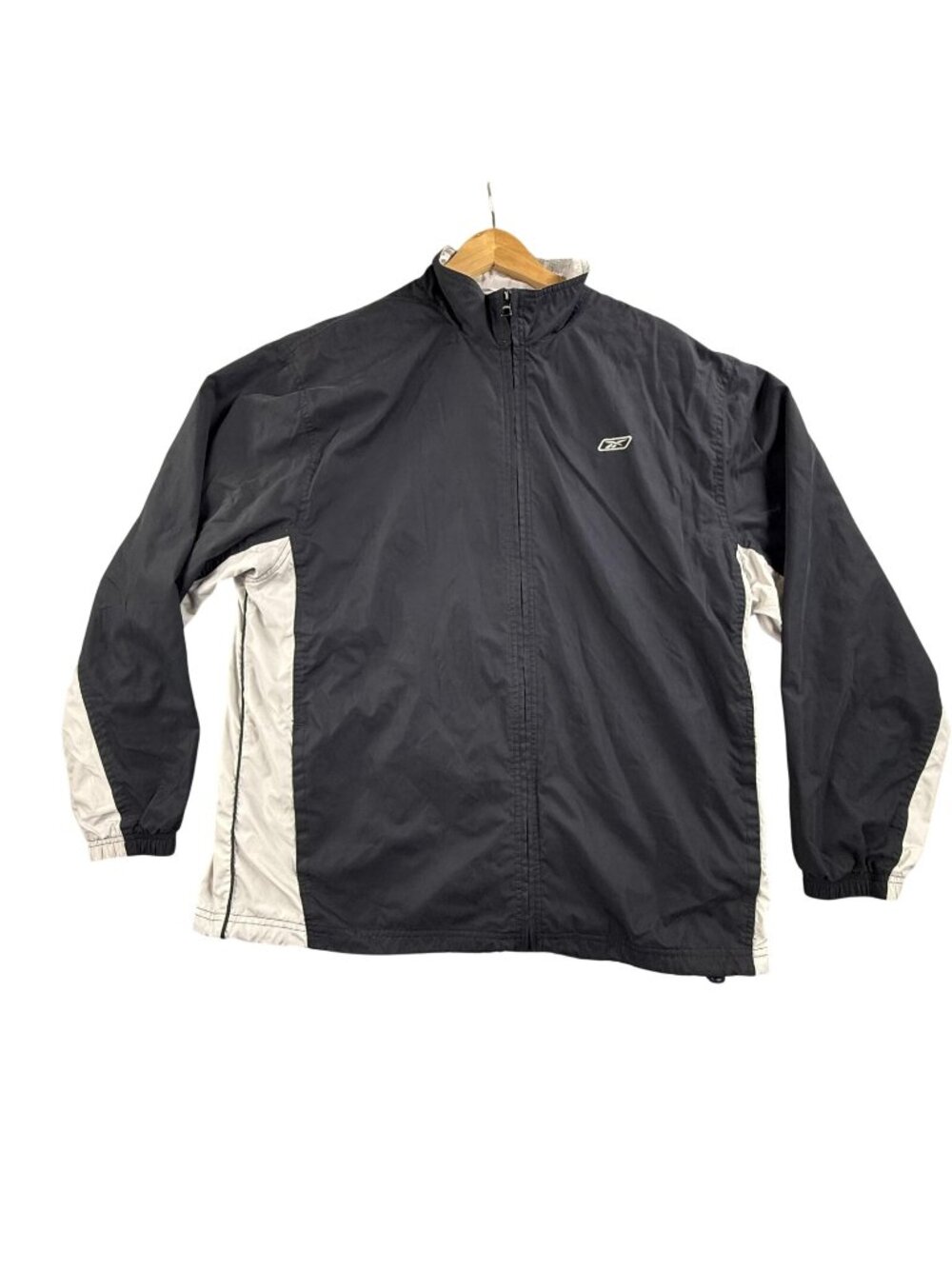 Vintage Reebok Jacket Men XL Black Colorblock Full Zip Windbreaker Running Track